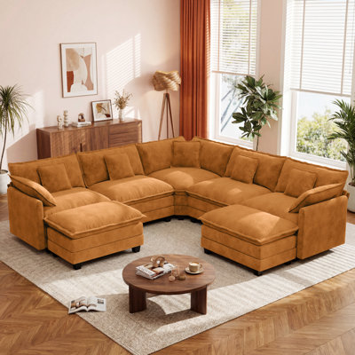 Mandurah 111.5" Modern 7 Seat Chenille L Shaped Modular Sectional Sofa With Two Ottomans