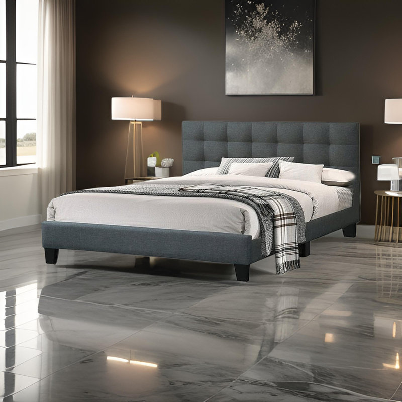 Lit plateforme tapissier Bigelow, Anthracite, Grand