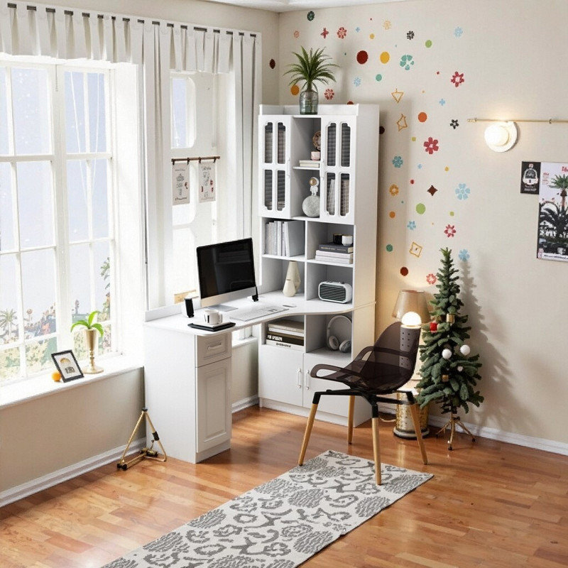 Bureau d'ordinateur en coin en L avec tiroirs