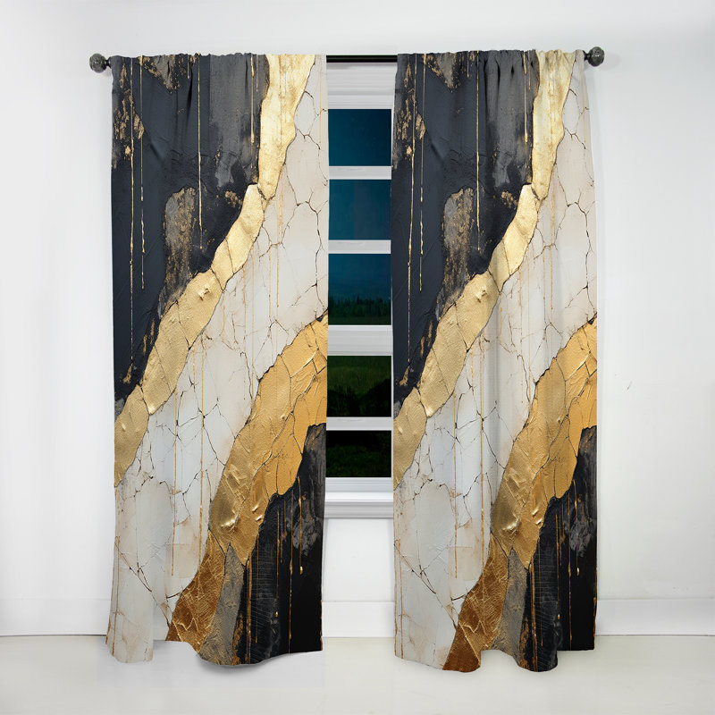 Black Gold Adorned Potteries V - Spirals Curtain - Velvet Room Darkening - 1 Panel, 52" W x 120" L