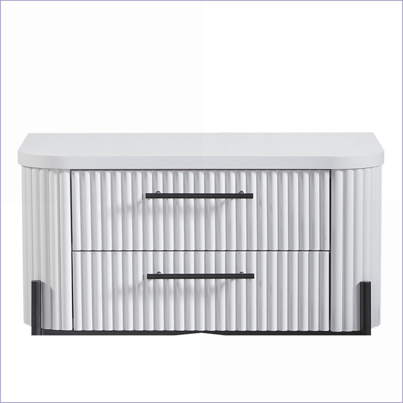 Table de chevet 2 tiroirs blanche avec USB - façades en roseau