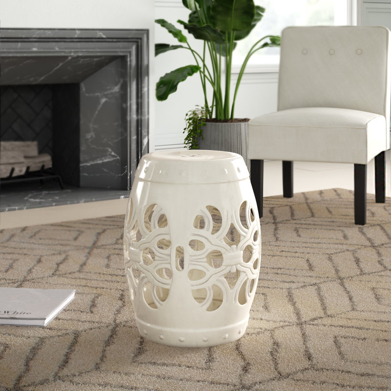 Twedt Ceramic Accent Stool, Antique white