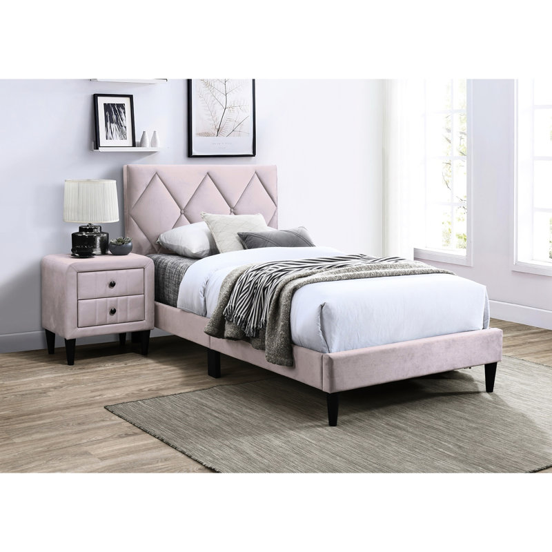 Full Size Bed With Pink Velvet, Modern And Adjustable Headboard For Bedroom Contemporary Bed, Velvet Upholstery, A Look, Full