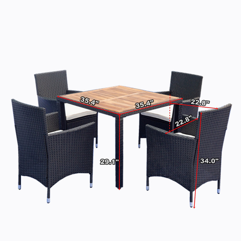 Ensemble repas d'extérieur carré L 35,4 po Elvire