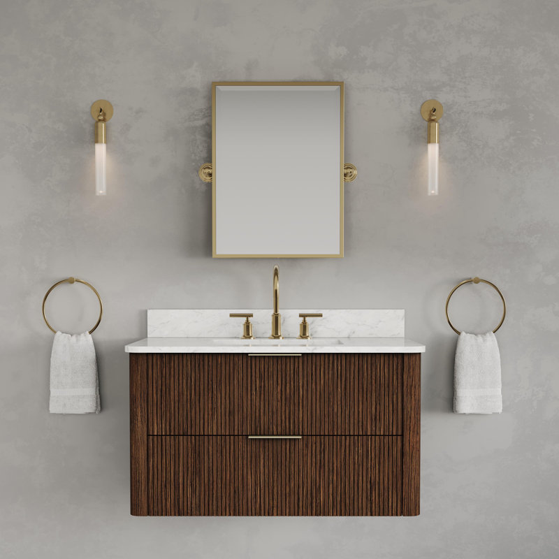 Clapp Single Rectangle Sink Floating Bathroom Vanity with Cultured Marble Top in Truffle Oak, 36"