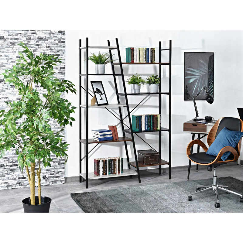 Dawnelle 188cm H x 121cm W Steel Bookcase, Brown, Black