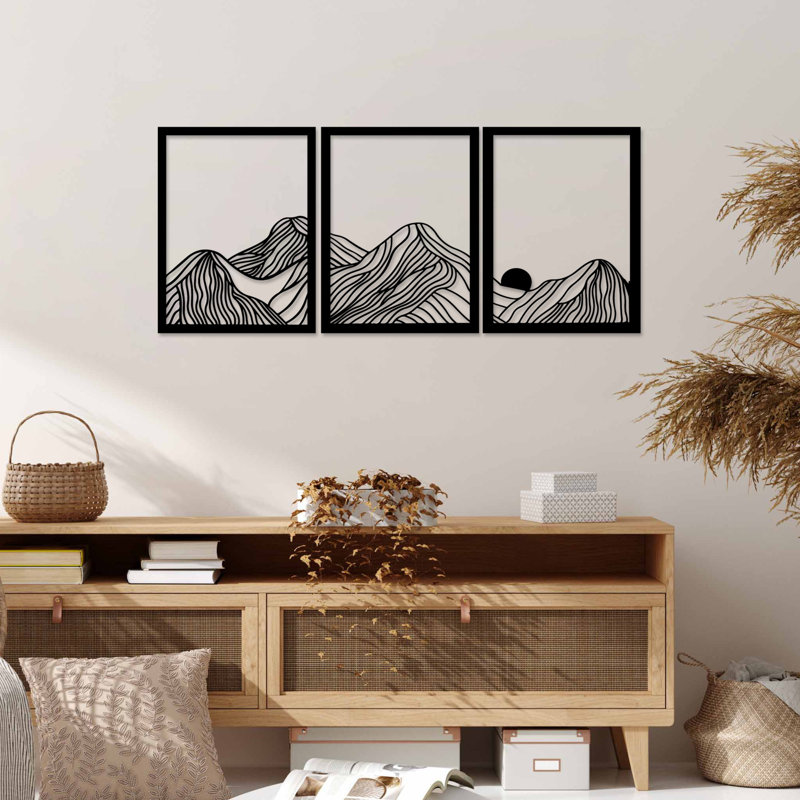 Elegant Decorative Metal Wall Accessory (3 Pieces), Black Finish, 15.0 x 19.3 inches | 100% Metal Construction, Thickness: 0.06 inches | Easy Wall Mounting, Perfect for Home Decor & Modern Living Spaces