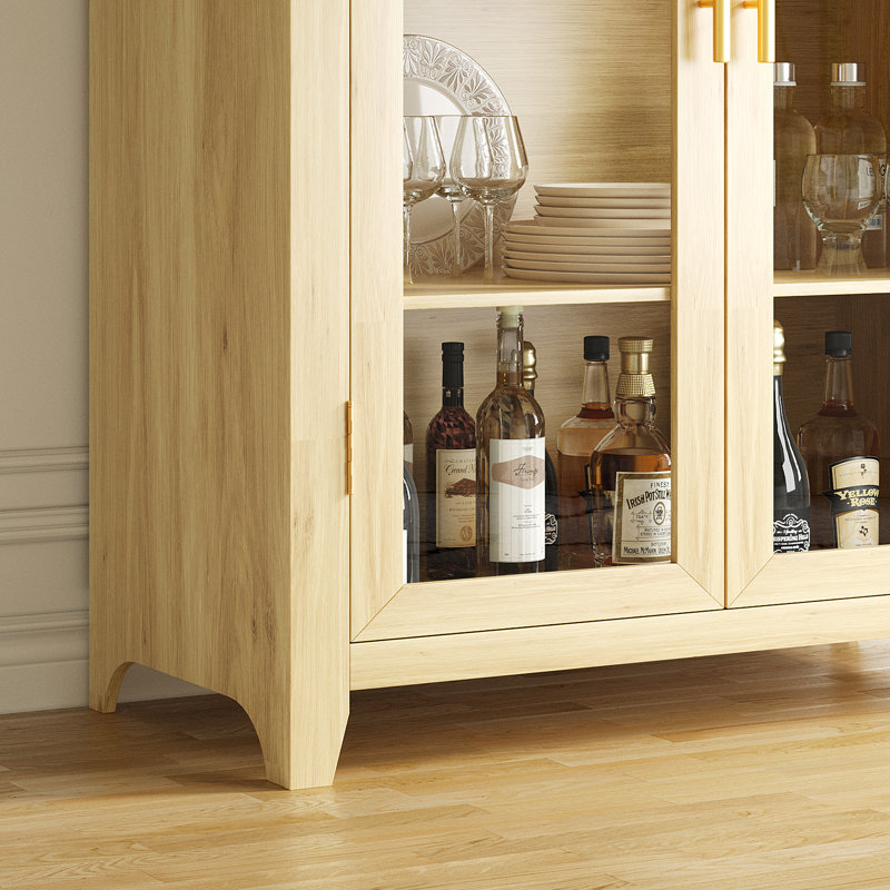 Freestanding Arch Display Cabinet with 3-Color Light Modes and Motion Sensor, Oak