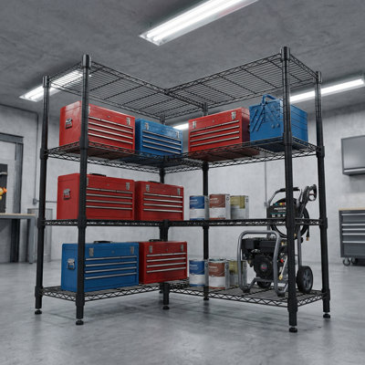 4-Tier Wire Shelving Unit With L-Shape Assembly Option - 60"W X 14"D X 60"H