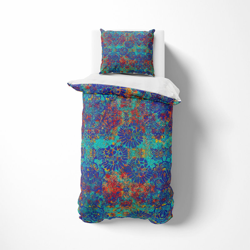 Ensemble de housse de couette et insert bleu en microfibre 3 pièces, Housse de couette simple + 2 taies d'oreiller