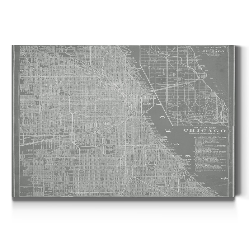 Carte de la ville de Chicago - reproduction sur toile tendue, H 36 po x l 24 po x P 1 po