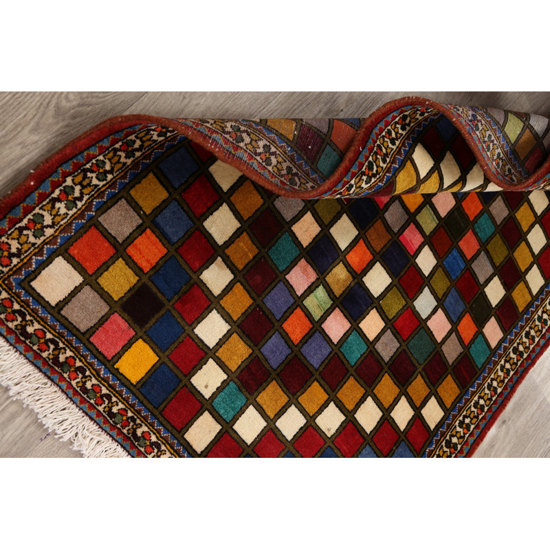 Tapis décoratif en laine de conception unique 3 pi 4 po x 4 pi 11 po noué à la main New Age Multicolore
