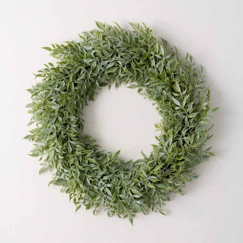 Artificial Dusted Tea Leaf Wreath, 20.5" H x 20.5" W x 3.5" D
