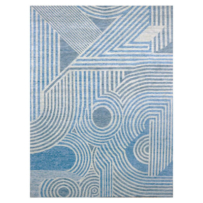 Velie One-of-a-Kind 9'0" X 12'0" New Age Area Rug in Blue