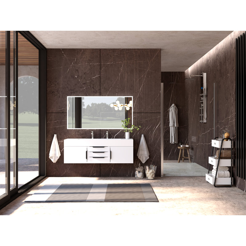 Ensemble de meuble-lavabo simple 60 po Nile, Or, Blanc, Blanc