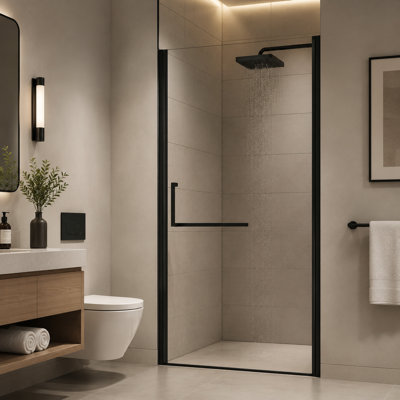 Porte de douche pivotante sans cadre réglable Yingze, H 72 po, pour ouvertures de 33 à 34 po de largeur, verre trempé de 6 mm avec revêtement Nano, installation réversible