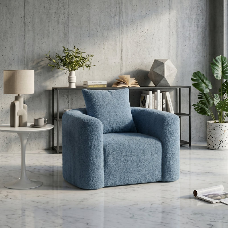 Canapé 41,73 po en chenille pour petits espaces, sans assemblage requis, Bleu