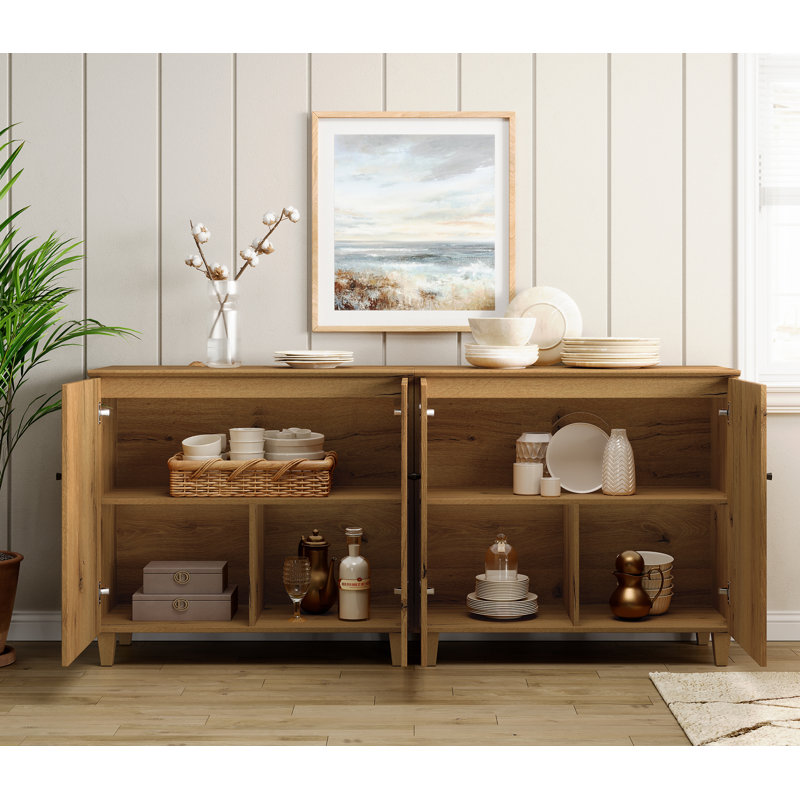 Lysiane 3-In-1 Sideboard Buffet Cabinet, 118"W X 15.35"D X 32.4"H, Brown/Gray