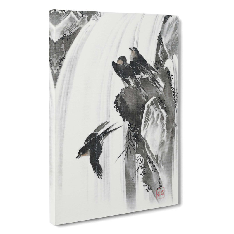 Swallows By A Waterfall by Kawanabe Kyosai - Wrapped Canvas Painting, 60cm H x 40cm W x 3cm D