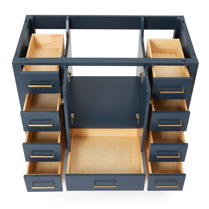 Cambridge 42'' W Single Bathroom Vanity Base, Satin Brass, Midnight Blue