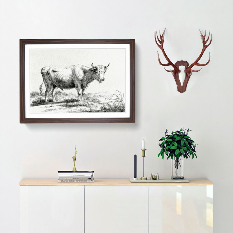 Curious Cow by Jean Bernard - Framed Print, Walnut Framed, 36cm H x 48cm W x 2cm D