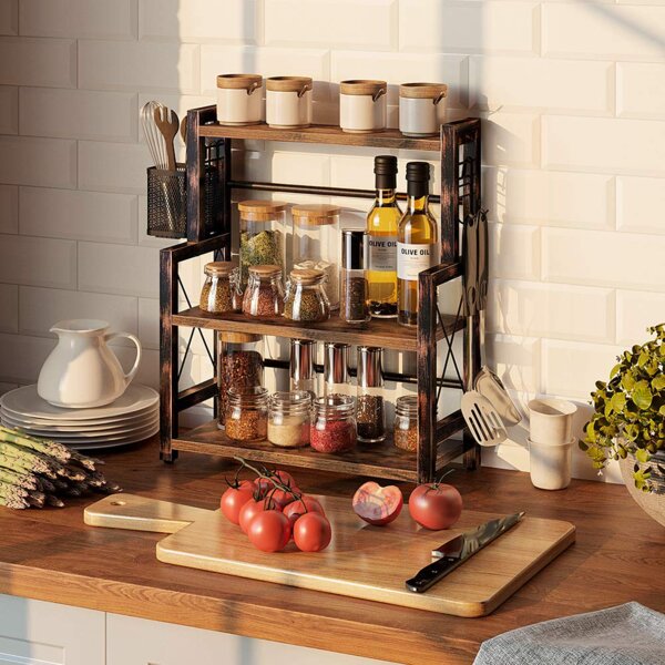 Rebrilliant 2-Piece Kitchen Cabinet Spice Rack Double-Layer Storage Rack  Stackable Expandable & Reviews