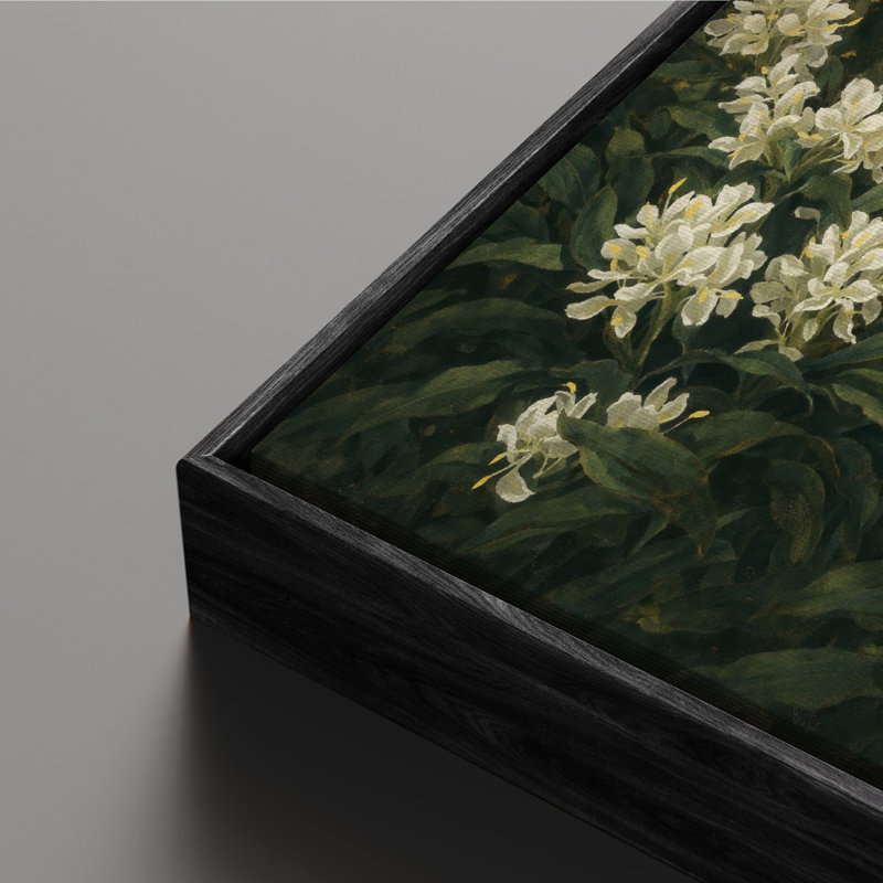 Art mural encadré sur toile - Arbustes botaniques classiques avec des fleurs blanches dans des tons de vert foncé - 16 po x 24 po, 24 po x 36 po
