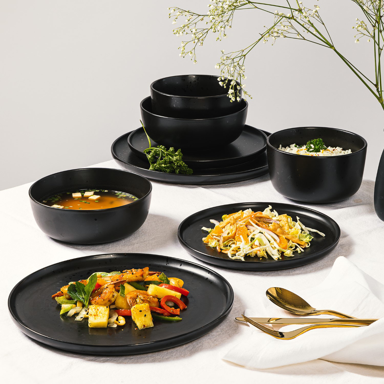 James Street Stoneware Dinnerware Set, Pepper Black