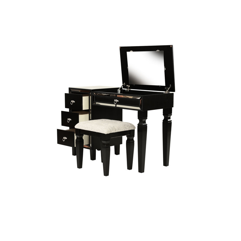 Meuble-lavabo traditionnel avec tabouret noir