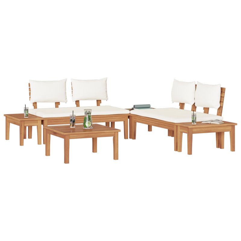  Garden Bench Set 3 Pcs Brown And Cream 2-Seater Small, White