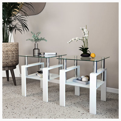 Table basse 3 pièces, table basse carrée en verre
