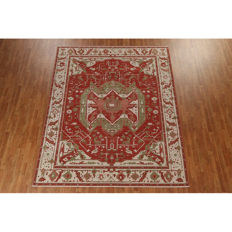 Tapis turc géométrique en laine Heriz Serapi noué à la main 8 x 10