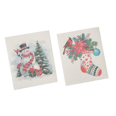 Swedish Dish Cloth Set of 2Stocking and Snowman Assorted- Set of 2