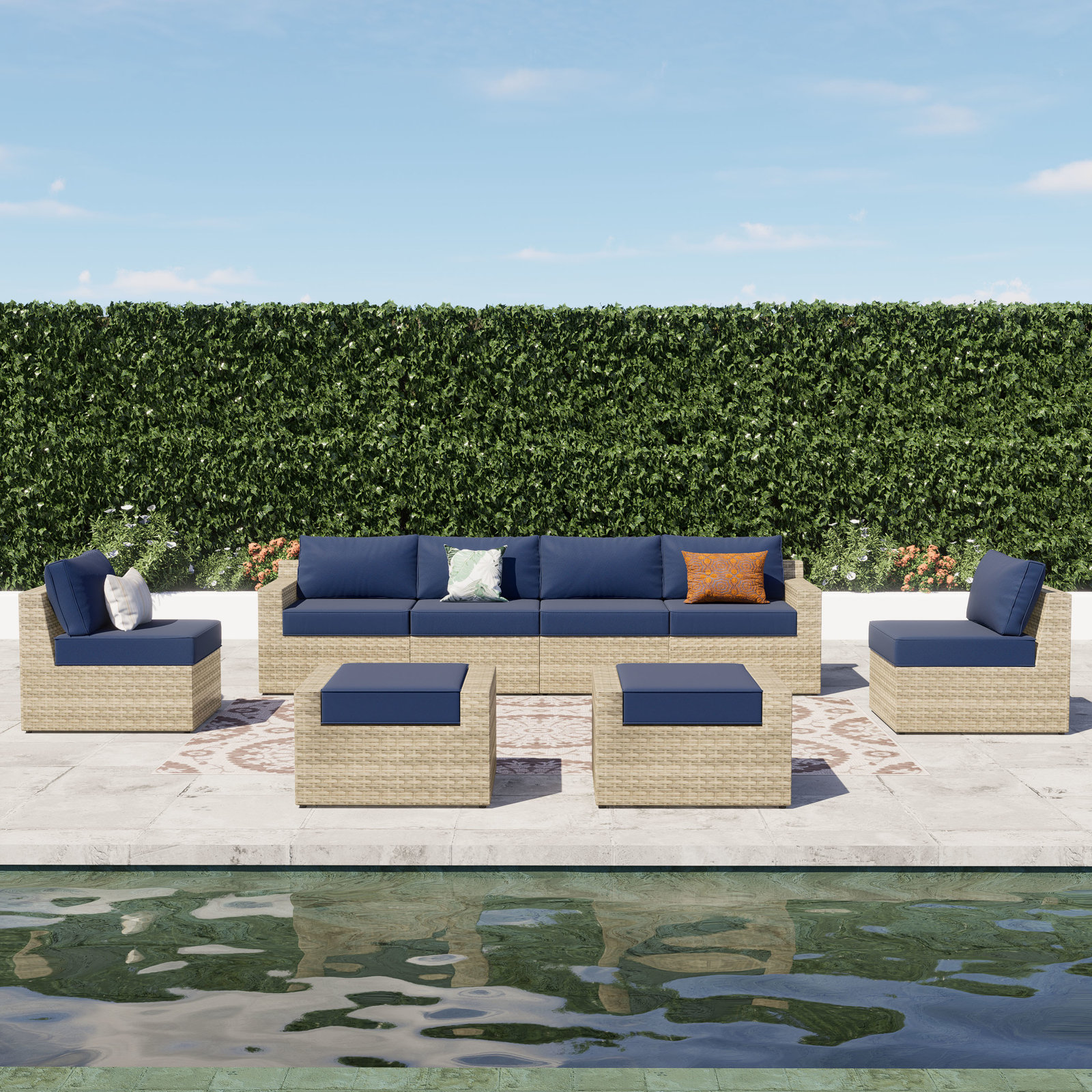 Eastford 121" Patio Sectional, Blue