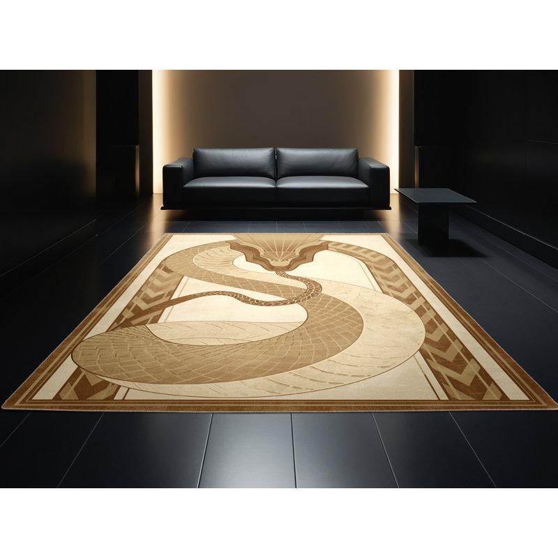 Tapis art déco lavable à la machine Pavanvir Naga - beige, 5 x 7