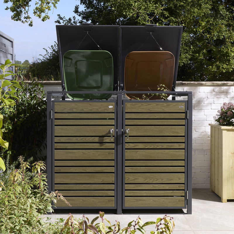 Metal Double Bin Store, Oak