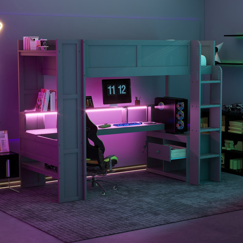 Lit mezzanine en bois avec bureau Wood, Simple