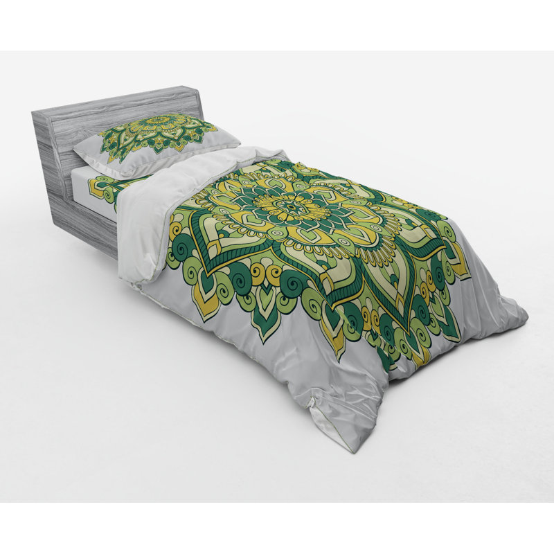 Ensemble de housse de couette en microfibre Mandala Jade / Hunter / Fern, Housse de couette simple TG + 2 articles suppléme