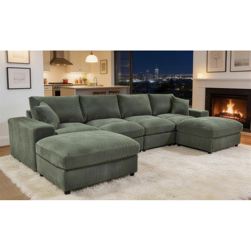 Tondreau Massasoit 134" Wide Reversible Large Sectional with Ottoman, Moss Green