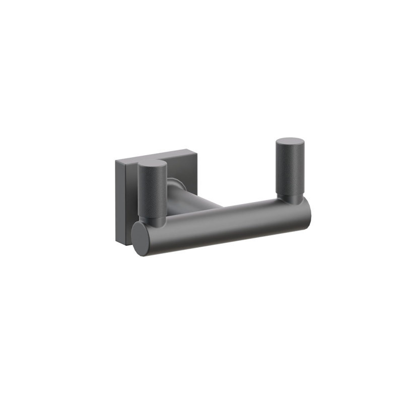 Emtek Select Double Hook w/ Small Square Rosette, Round Stem & Knurled Tip, Flat Black