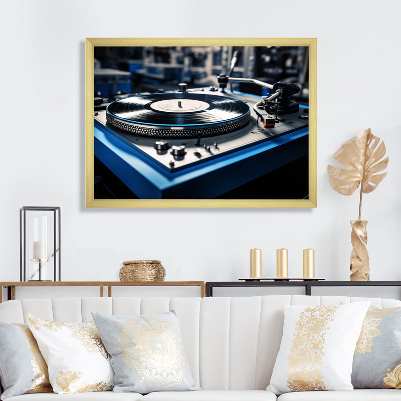 Disques vinyles nostalgie sur toile, Cadre doré à une seule photo, H 34 po x l 44 po x P 1,5 po