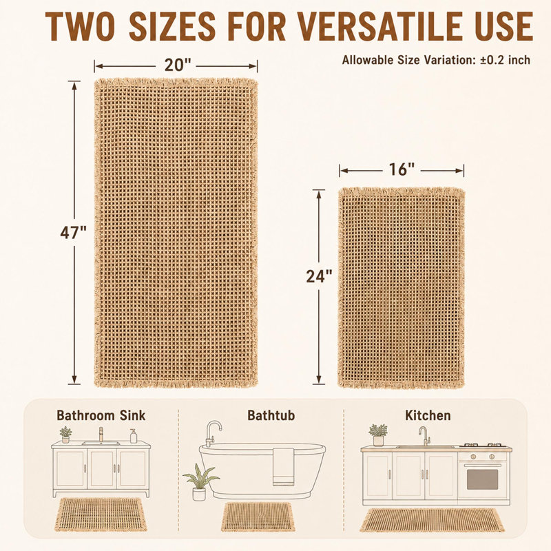 Ensemble de tapis de salle de bain gaufrés antidérapants avec envers en caoutchouc (ensemble de 2)