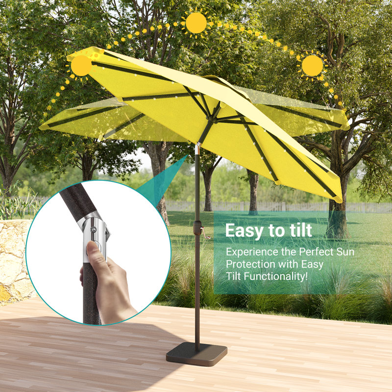 Parasol de marché à DEL avec parasol rond pour terrasse avec grand auvent de table d'extérieur à énergie solaire pour terrasse