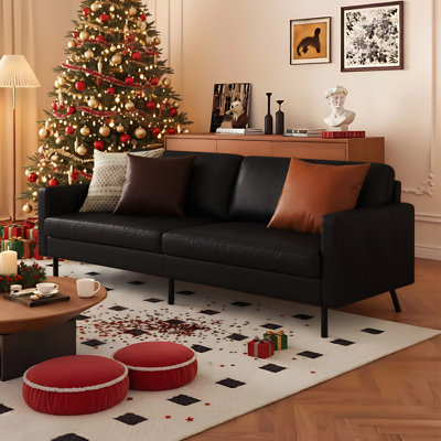 Genuine Leather Square Arm Sofa, Black