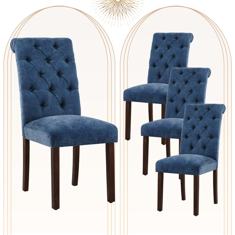 Bookout Tufted Wooden Dining Side Chairs, Navy Blue