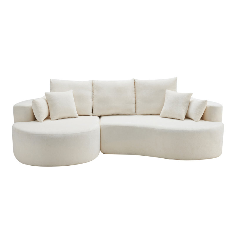 106 In. 2 - Piece Fabric Cloud Curved Sectional Chenille Sofa With Chaise For Living Room Bedroom Apartment, White Fabric