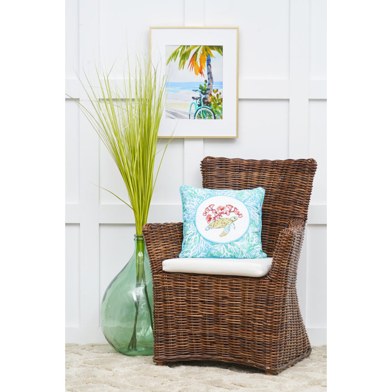 Atlantis Coastal Turtle Embroidered Throw Pillow
