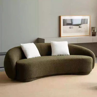 Army-green round curved lamb velvet sofa
