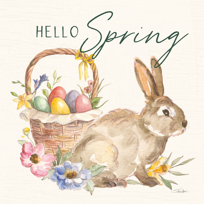 «Happy Easter VII Hello Pineneedle Green», reproduction sur toile tendue, Cadre simple noir, Oui
