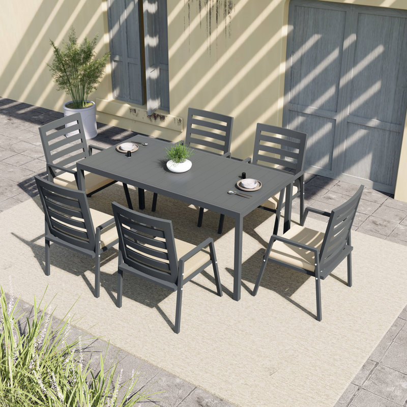Ensemble de salle à manger 7 pièces pour terrasse 7 à 78 po, Beige